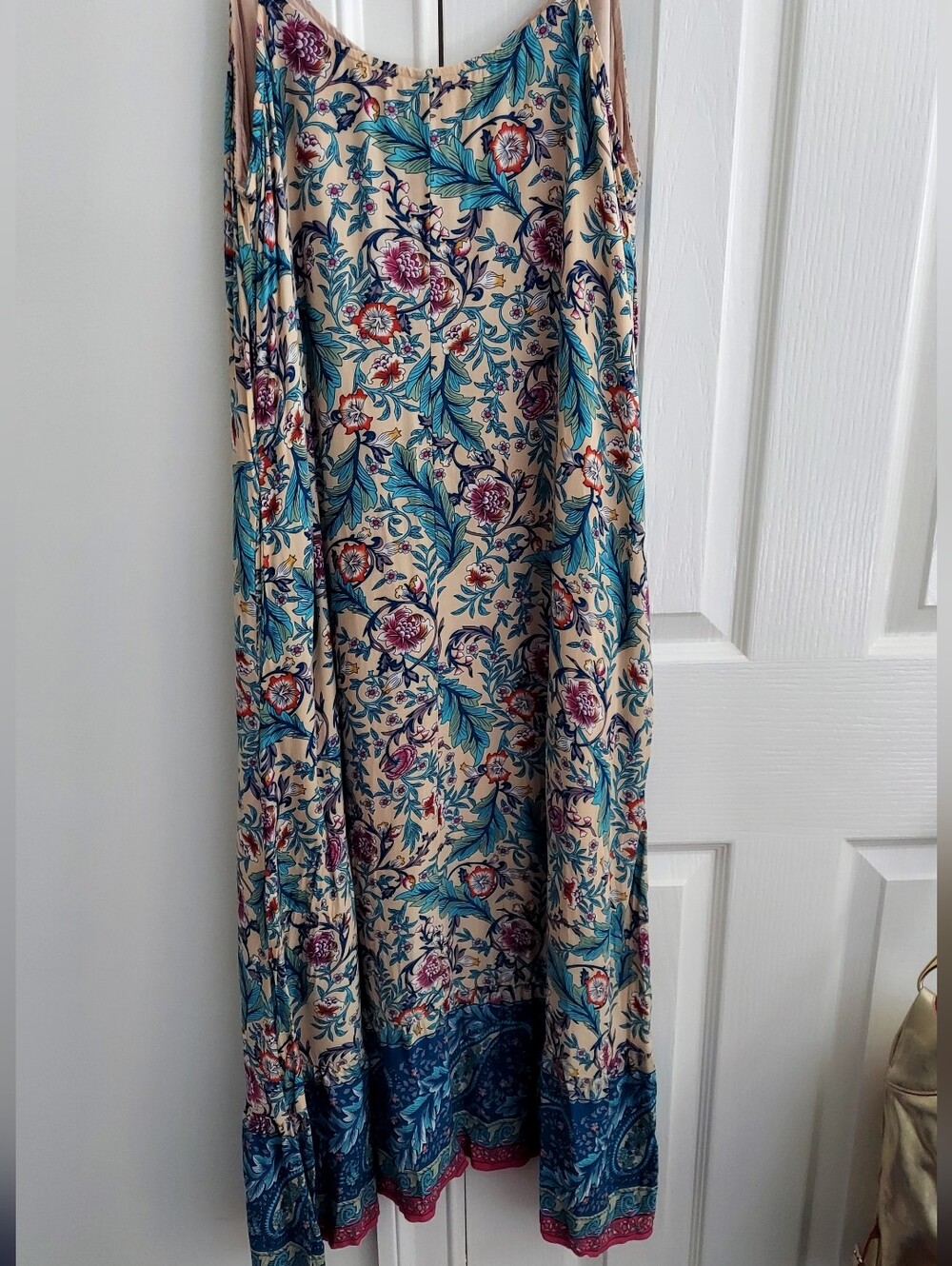 Floral Maxi Slip Dress in Teal and Cream Sz. XL - Picture 3 of 3